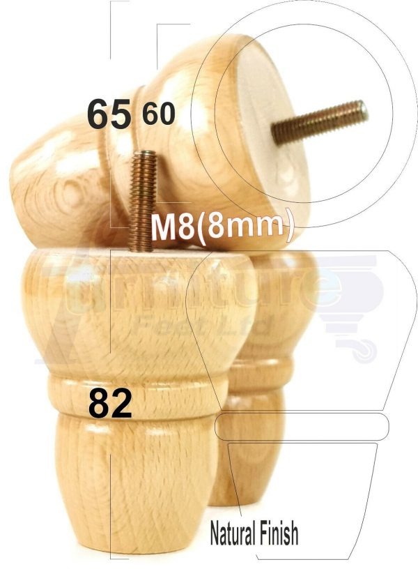 4x REPLACEMENT WOOD FURNITURE SOFA LEGS M8(8mm) CHAIR - SETTEE FEET 82mm HIGH - Image 27