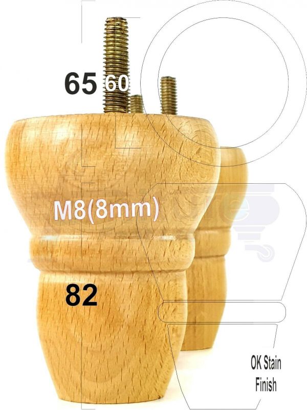 4x REPLACEMENT WOOD FURNITURE SOFA LEGS M8(8mm) CHAIR - SETTEE FEET 82mm HIGH - Image 29
