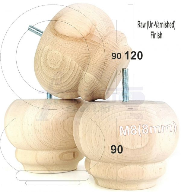 4x SOLID WOODEN FURNITURE LEGS M8(8mm) CHAIR REPLACEMENT BUN FEET 90mm HIGH - Image 29