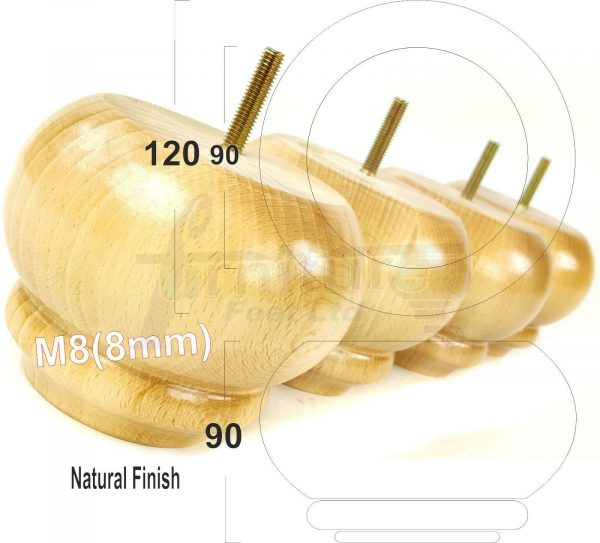 4x SOLID WOODEN FURNITURE LEGS M8(8mm) CHAIR REPLACEMENT BUN FEET 90mm HIGH - Image 23