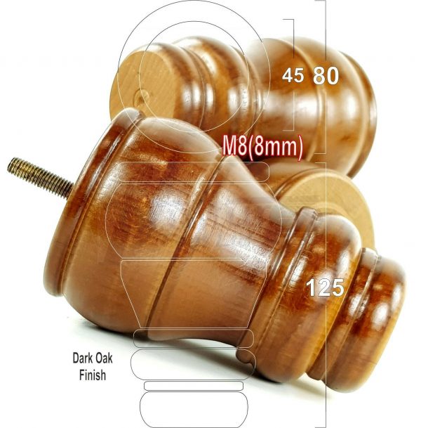 4x TURNED WOOD FURNITURE CHAIR LEGS M8(8mm) REPLACEMENT SETTEE FEET 125mm HIGH - Image 19