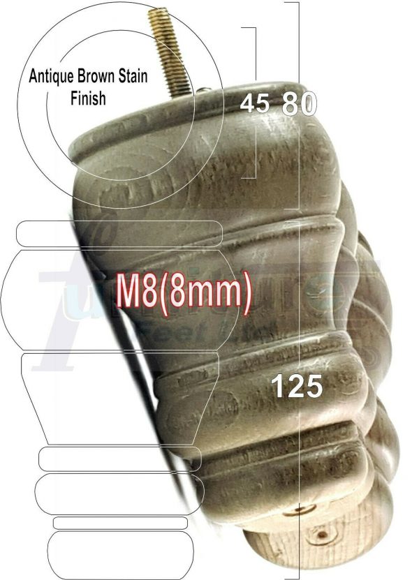 4x TURNED WOOD FURNITURE CHAIR LEGS M8(8mm) REPLACEMENT SETTEE FEET 125mm HIGH - Image 15