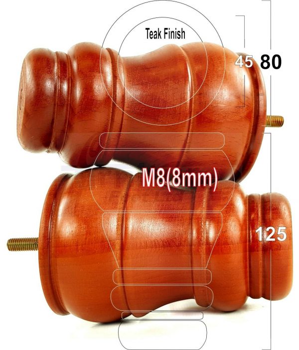 4x TURNED WOOD FURNITURE CHAIR LEGS M8(8mm) REPLACEMENT SETTEE FEET 125mm HIGH - Image 33