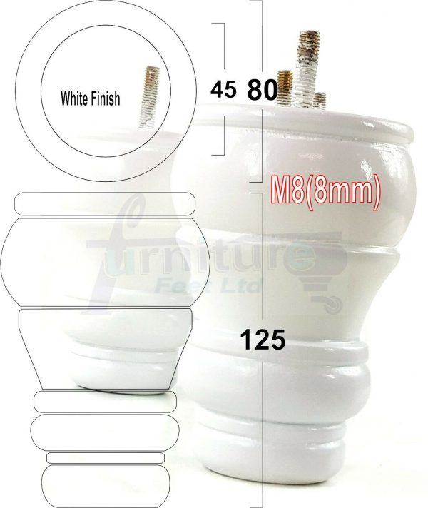 4x TURNED WOOD FURNITURE CHAIR LEGS M8(8mm) REPLACEMENT SETTEE FEET 125mm HIGH - Image 34