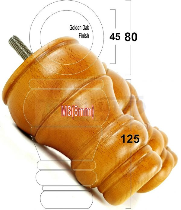 4x TURNED WOOD FURNITURE CHAIR LEGS M8(8mm) REPLACEMENT SETTEE FEET 125mm HIGH - Image 23