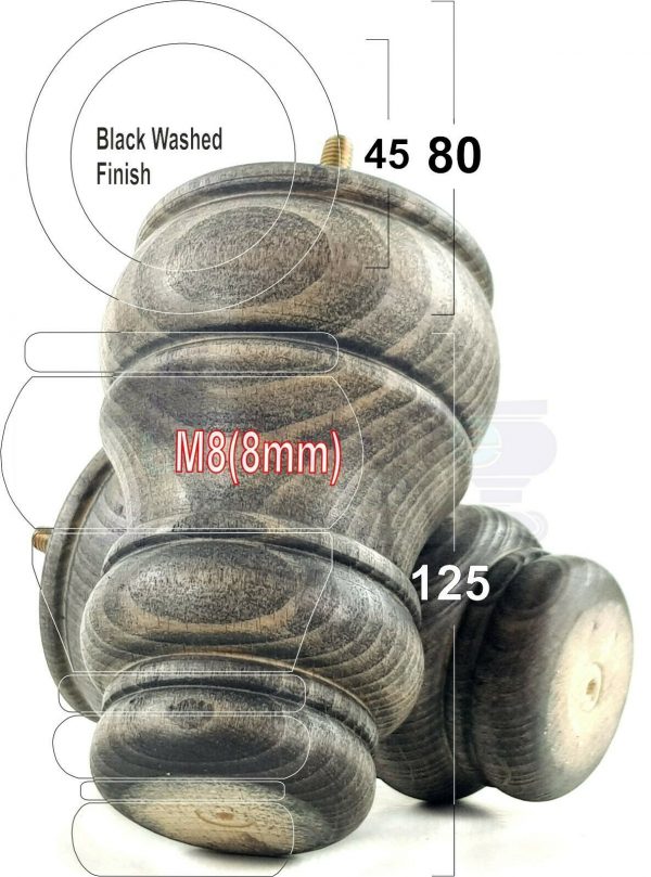 4x TURNED WOOD FURNITURE CHAIR LEGS M8(8mm) REPLACEMENT SETTEE FEET 125mm HIGH - Image 17