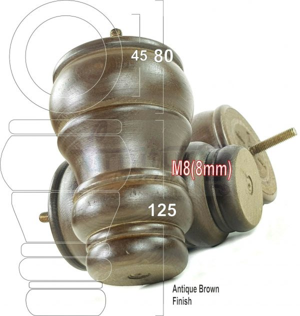4x TURNED WOOD FURNITURE CHAIR LEGS M8(8mm) REPLACEMENT SETTEE FEET 125mm HIGH - Image 14