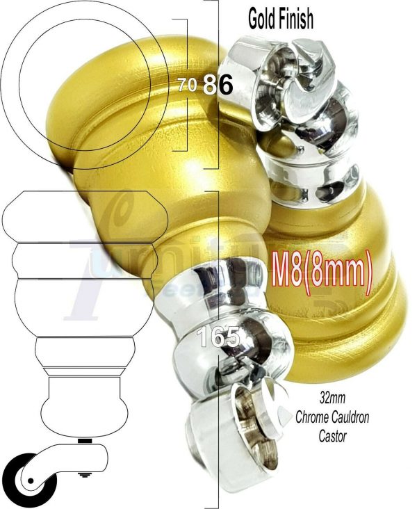 4x WOOD FURNITURE LEGS M8 REPLACEMENT CHROME CAULDRON CASTOR FEET 165mm HIGH - Image 22