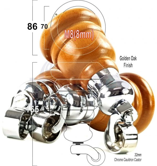 4x WOOD FURNITURE LEGS M8 REPLACEMENT CHROME CAULDRON CASTOR FEET 165mm HIGH - Image 23