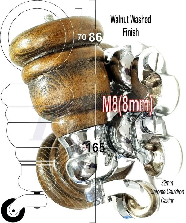 4x WOOD FURNITURE LEGS M8 REPLACEMENT CHROME CAULDRON CASTOR FEET 165mm HIGH - Image 21