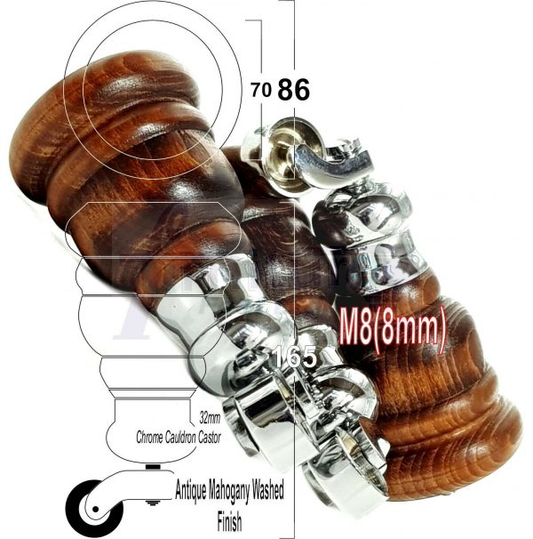 4x WOOD FURNITURE LEGS M8 REPLACEMENT CHROME CAULDRON CASTOR FEET 165mm HIGH - Image 40