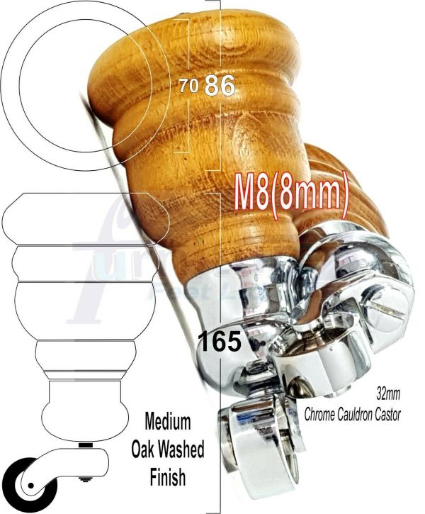 4x WOOD FURNITURE LEGS M8 REPLACEMENT CHROME CAULDRON CASTOR FEET 165mm HIGH - Image 28
