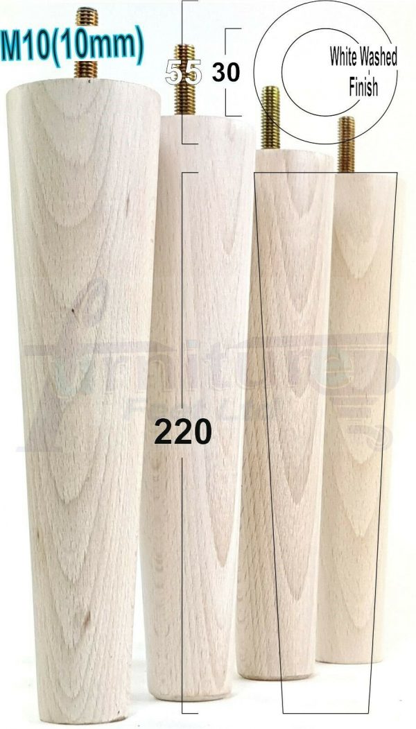 4x WOOD REPLACEMENT FURNITURE CHAIR LEGS M10(10mm) SOFA - SETTEE FEET 220mm HIGH - Image 35