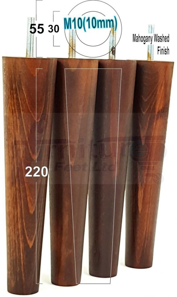 4x WOOD REPLACEMENT FURNITURE CHAIR LEGS M10(10mm) SOFA - SETTEE FEET 220mm HIGH - Image 25