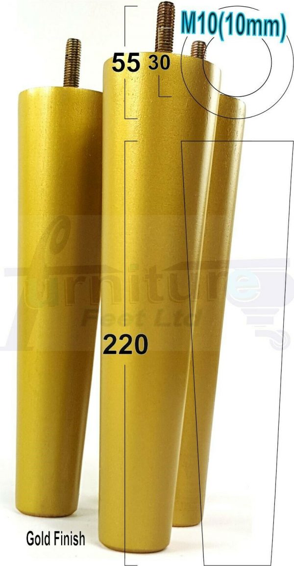 4x WOOD REPLACEMENT FURNITURE CHAIR LEGS M10(10mm) SOFA - SETTEE FEET 220mm HIGH - Image 22