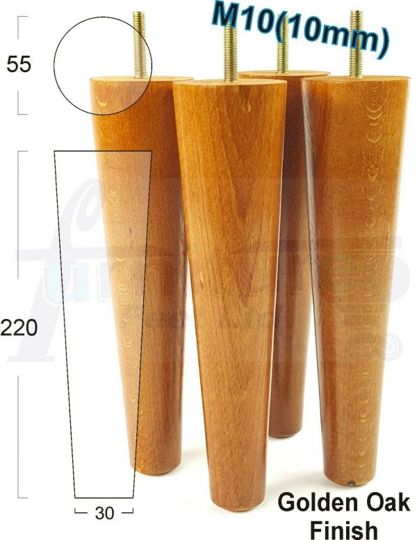 4x WOOD REPLACEMENT FURNITURE CHAIR LEGS M10(10mm) SOFA - SETTEE FEET 220mm HIGH - Image 23