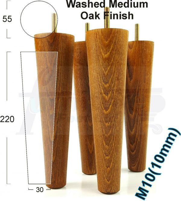 4x WOOD REPLACEMENT FURNITURE CHAIR LEGS M10(10mm) SOFA - SETTEE FEET 220mm HIGH - Image 26