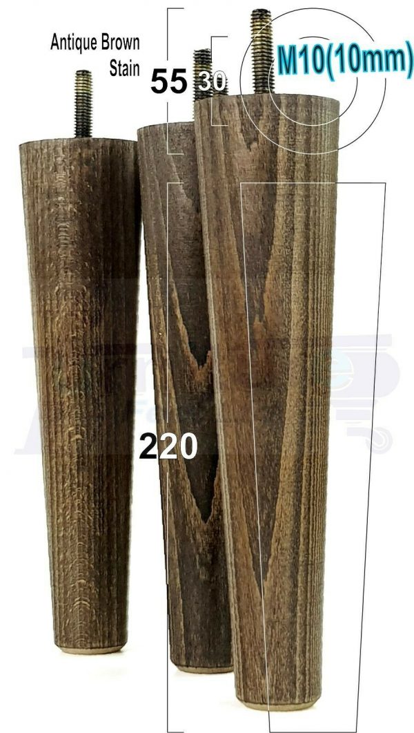 4x WOOD REPLACEMENT FURNITURE CHAIR LEGS M10(10mm) SOFA - SETTEE FEET 220mm HIGH - Image 15