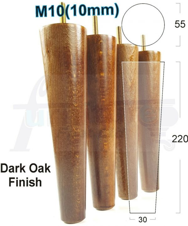 4x WOOD REPLACEMENT FURNITURE CHAIR LEGS M10(10mm) SOFA - SETTEE FEET 220mm HIGH - Image 19