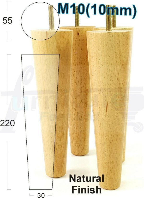 4x WOOD REPLACEMENT FURNITURE CHAIR LEGS M10(10mm) SOFA - SETTEE FEET 220mm HIGH - Image 27