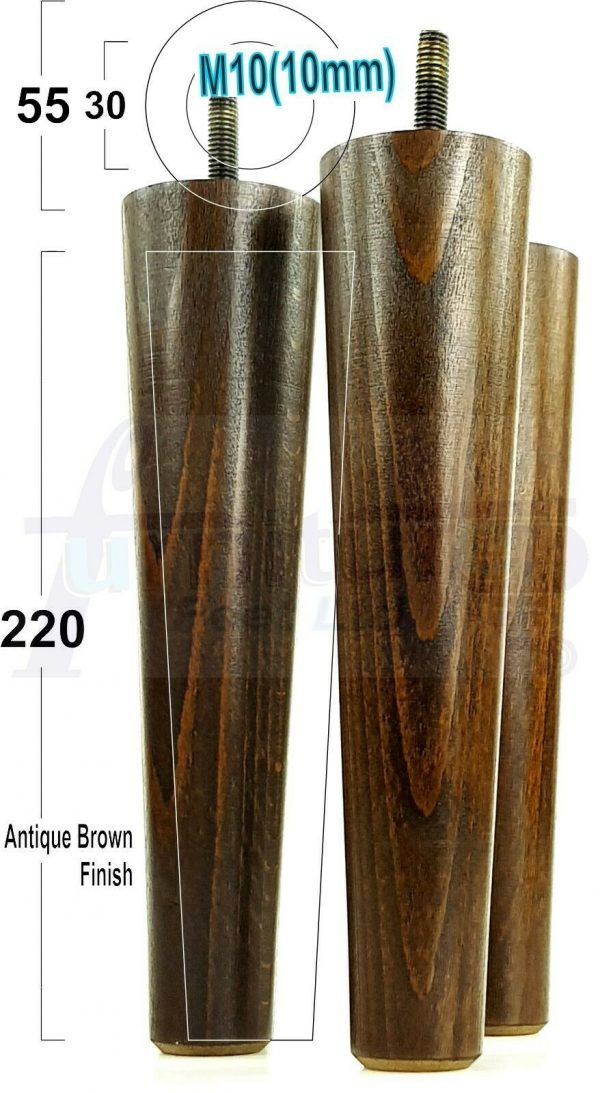 4x WOOD REPLACEMENT FURNITURE CHAIR LEGS M10(10mm) SOFA - SETTEE FEET 220mm HIGH - Image 14