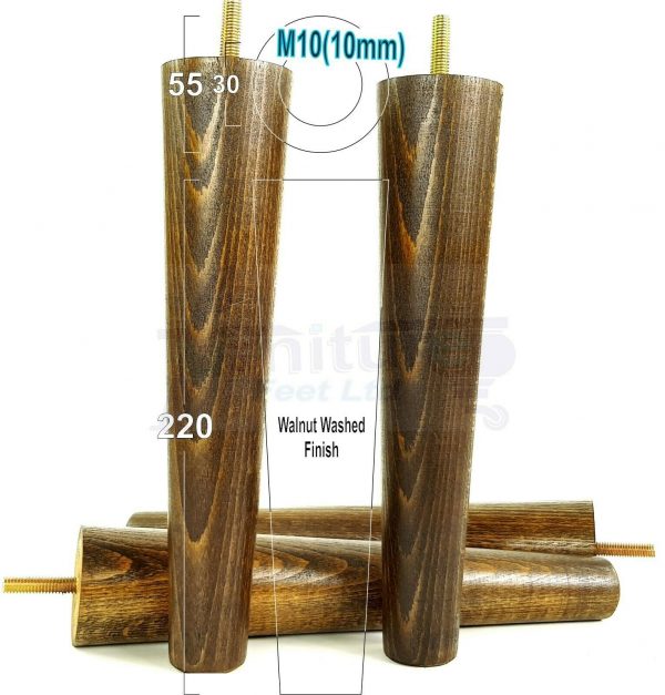 4x WOOD REPLACEMENT FURNITURE CHAIR LEGS M10(10mm) SOFA - SETTEE FEET 220mm HIGH - Image 21