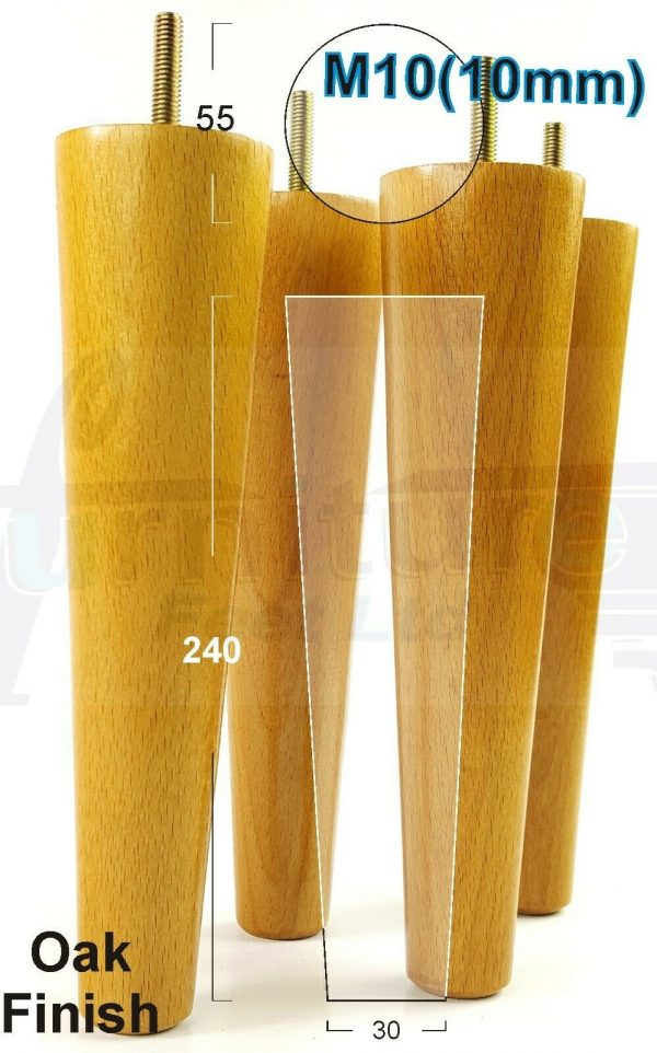 4x WOOD REPLACEMENT FURNITURE CHAIR LEGS M10(10mm) SOFA - SETTEE FEET 220mm HIGH - Image 28