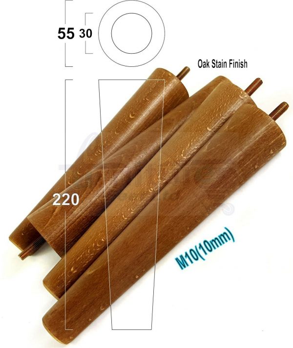 4x WOOD REPLACEMENT FURNITURE CHAIR LEGS M10(10mm) SOFA - SETTEE FEET 220mm HIGH - Image 30