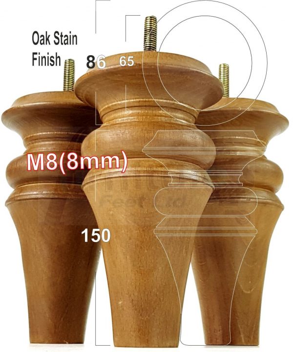 4x WOOD REPLACEMENT FURNITURE CHAIR LEGS M8(8mm) SOFA - SETTEE FEET 150mm HIGH - Image 31