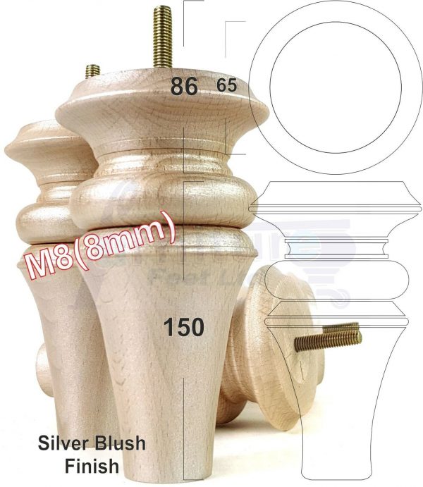 4x WOOD REPLACEMENT FURNITURE CHAIR LEGS M8(8mm) SOFA - SETTEE FEET 150mm HIGH - Image 16