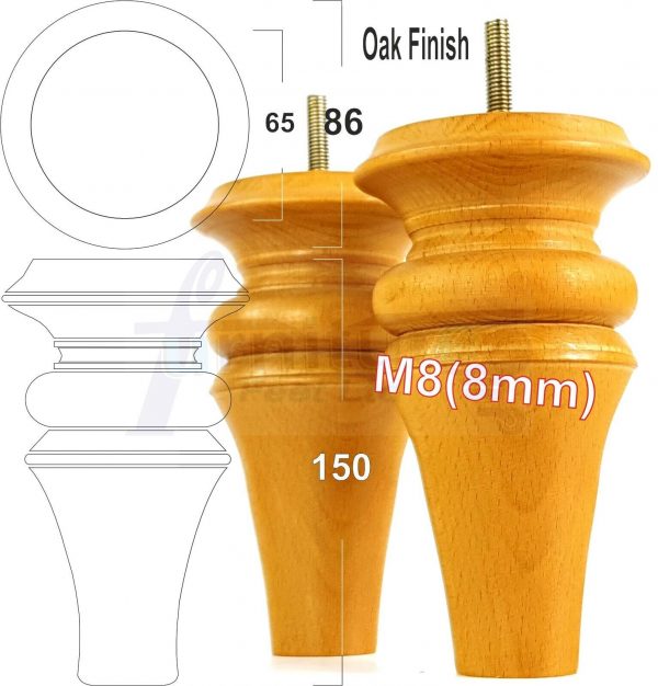 4x WOOD REPLACEMENT FURNITURE CHAIR LEGS M8(8mm) SOFA - SETTEE FEET 150mm HIGH - Image 28