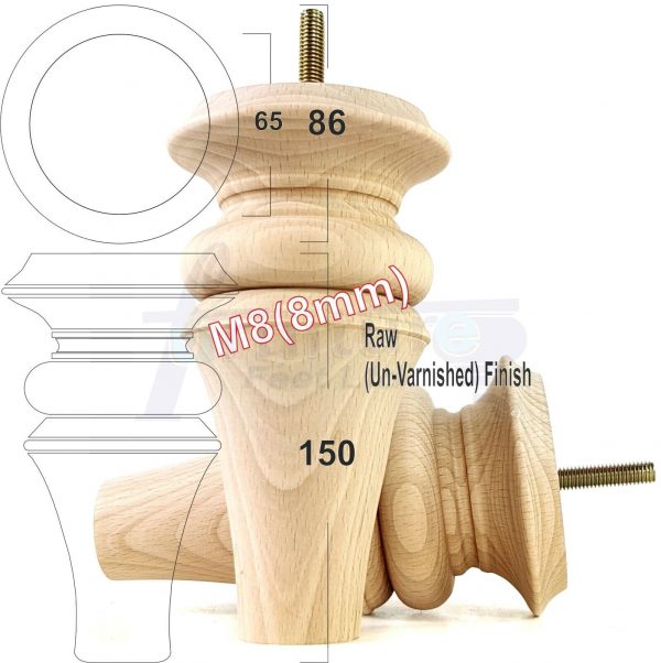 4x WOOD REPLACEMENT FURNITURE CHAIR LEGS M8(8mm) SOFA - SETTEE FEET 150mm HIGH - Image 33
