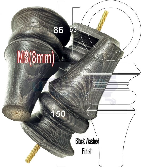 4x WOOD REPLACEMENT FURNITURE CHAIR LEGS M8(8mm) SOFA - SETTEE FEET 150mm HIGH - Image 15