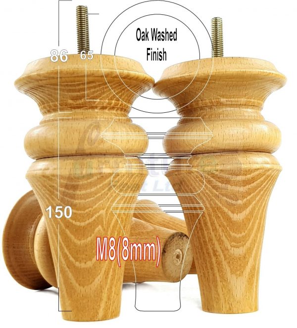 4x WOOD REPLACEMENT FURNITURE CHAIR LEGS M8(8mm) SOFA - SETTEE FEET 150mm HIGH - Image 30