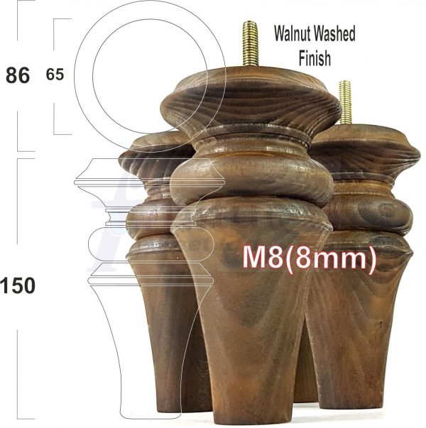 4x WOOD REPLACEMENT FURNITURE CHAIR LEGS M8(8mm) SOFA - SETTEE FEET 150mm HIGH - Image 19