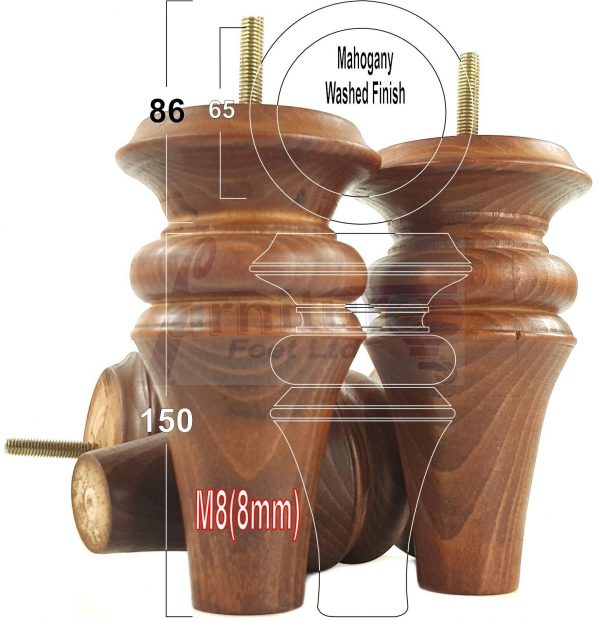 4x WOOD REPLACEMENT FURNITURE CHAIR LEGS M8(8mm) SOFA - SETTEE FEET 150mm HIGH - Image 25