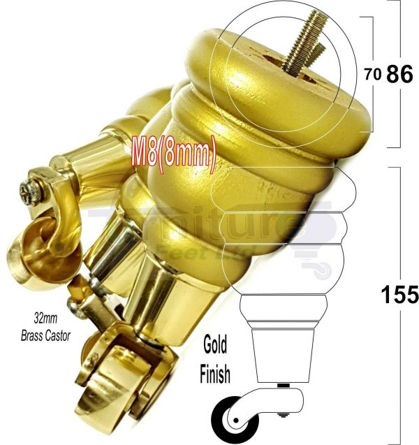 4x WOODEN FURNITURE LEGS M8(8mm) CHAIR REPLACEMENT BRASS CASTOR FEET 155mm HIGH - Image 22