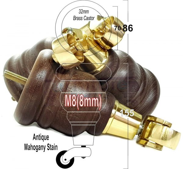 4x WOODEN FURNITURE LEGS M8(8mm) CHAIR REPLACEMENT BRASS CASTOR FEET 155mm HIGH - Image 39