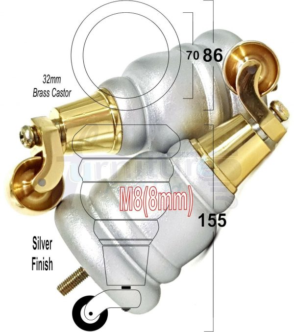 4x WOODEN FURNITURE LEGS M8(8mm) CHAIR REPLACEMENT BRASS CASTOR FEET 155mm HIGH - Image 33