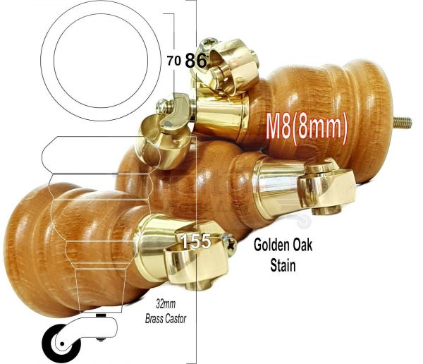 4x WOODEN FURNITURE LEGS M8(8mm) CHAIR REPLACEMENT BRASS CASTOR FEET 155mm HIGH - Image 24