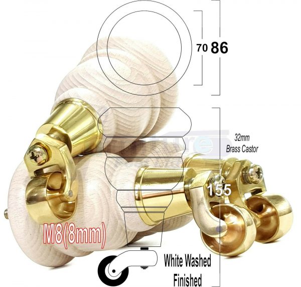 4x WOODEN FURNITURE LEGS M8(8mm) CHAIR REPLACEMENT BRASS CASTOR FEET 155mm HIGH - Image 37