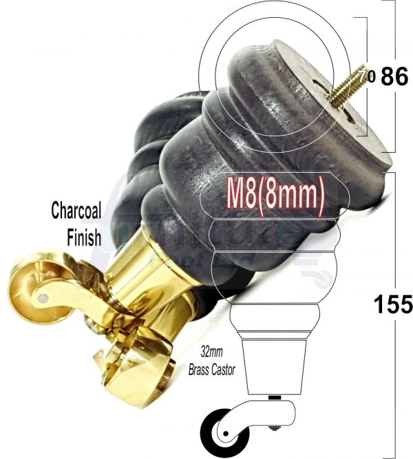 4x WOODEN FURNITURE LEGS M8(8mm) CHAIR REPLACEMENT BRASS CASTOR FEET 155mm HIGH - Image 41