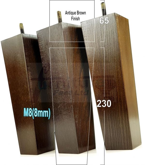 Square Wood Legs Replacement Furniture Feet 100 - 240mm High M8 Antique Brown - Image 13