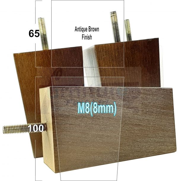 Square Wood Legs Replacement Furniture Feet 100 - 240mm High M8 Antique Brown - Image 8
