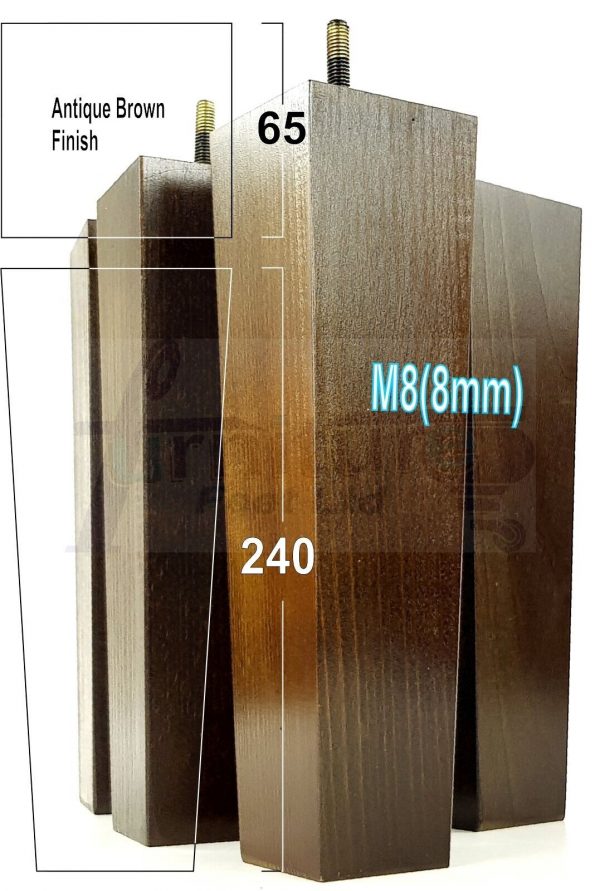 Square Wood Legs Replacement Furniture Feet 100 - 240mm High M8 Antique Brown - Image 14