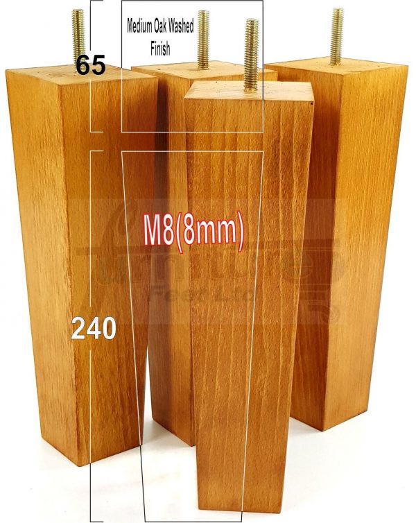 Square Wood Legs Replacement Furniture Feet 100 - 240mm High M8 Medium Oak Wash - Image 19