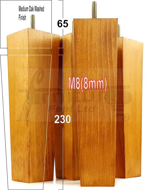 Square Wood Legs Replacement Furniture Feet 100 - 240mm High M8 Medium Oak Wash - Image 18