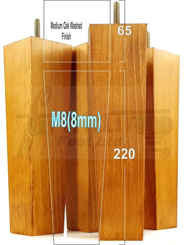 Square Wood Legs Replacement Furniture Feet 100 - 240mm High M8 Medium Oak Wash - Image 17