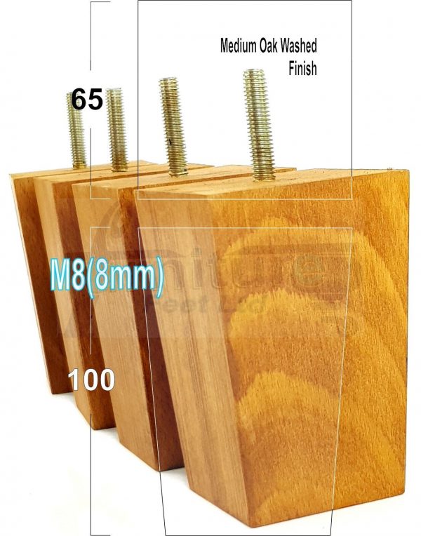 Square Wood Legs Replacement Furniture Feet 100 - 240mm High M8 Medium Oak Wash - Image 13
