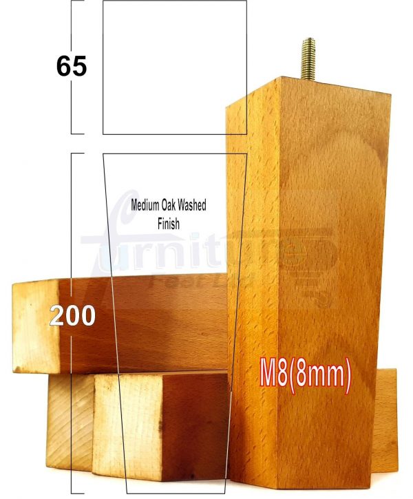 Square Wood Legs Replacement Furniture Feet 100 - 240mm High M8 Medium Oak Wash - Image 16